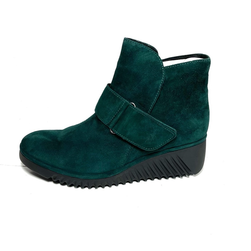 FLY London Labe Womens Ankle Boots Faux Leather Wedge Green Sz 37 US 6.5-7